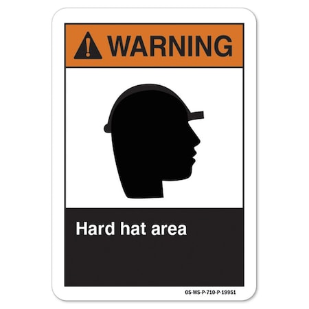 ANSI Warning Sign, Hard Hat Area, 18in X 12in Rigid Plastic